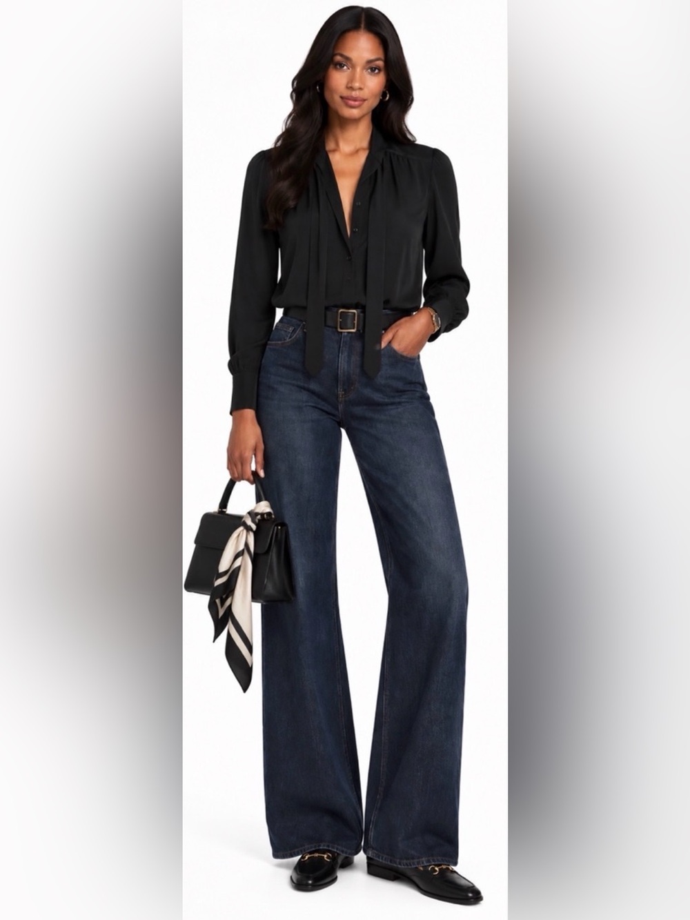 J.Crew Tie-neck top in crepe de chine in black